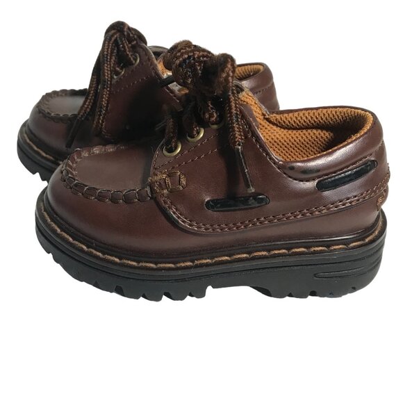 Smartfit Brown Leather Kids Boat Shoes Sz 5 Sturdy Rubber Soles Comfortable Fit - Picture 2 of 10